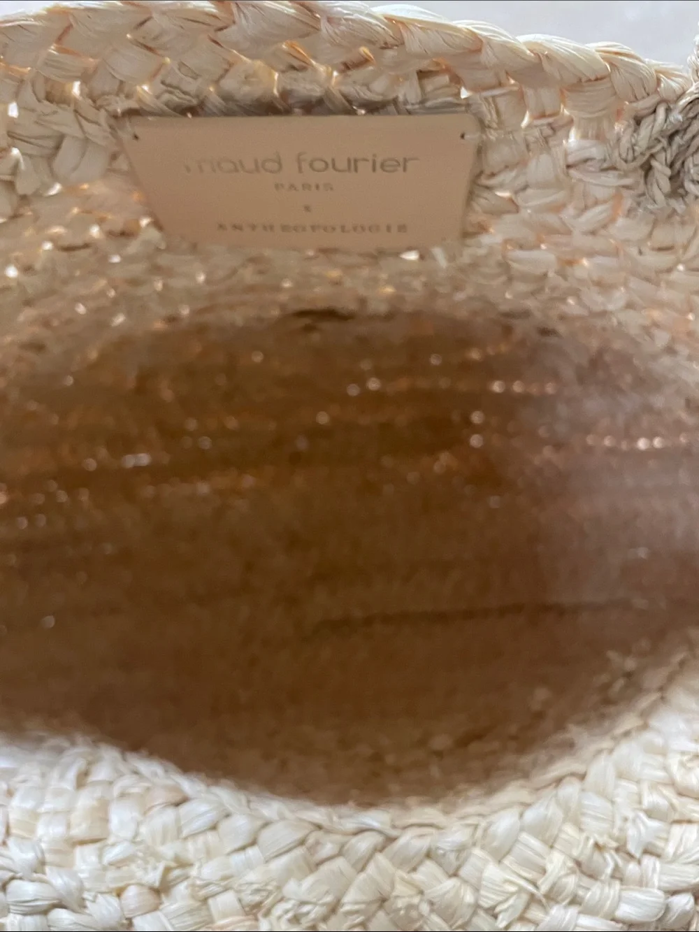 Maud Fourier Paris for Anthropologie  Round Straw Tote with Initial “J”